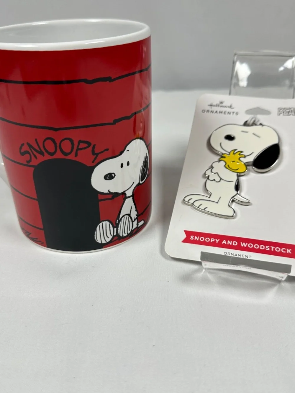 Peanuts Snoopy Red Doghouse Coffee Mug & Hallmark Enamel Ornament 2021 Bundle